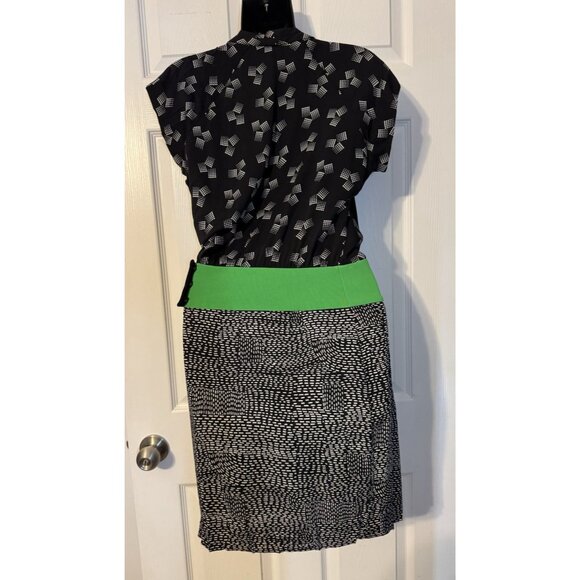 Diane von Furstenberg DVF Stretch Silk Dress 2 Black Green Ivory Short Sleeve - Picture 3 of 16